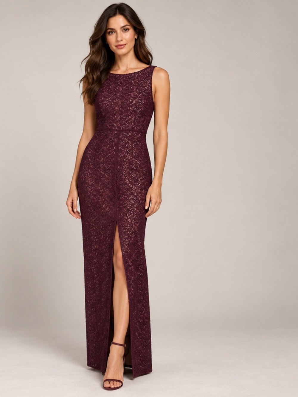 Alice + Olivia Gemma Lace Maxi Dress Kir Royale High Slit Size 4 NWT